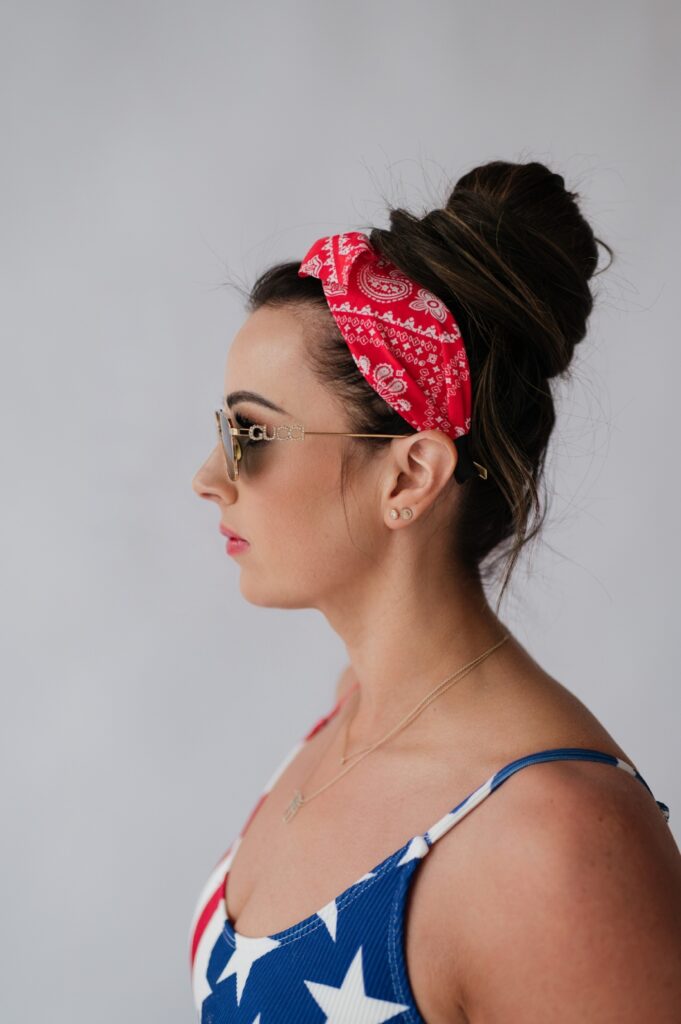 Jessica with her hair extensions supporting red white and blue for the 4th of July!